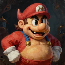 An ultra realistic portrait painting of Wario in the style of Frank Frazetta, 4k, Ultra realistic, Highly Detailed, Dark Fantasy, Epic Lighting