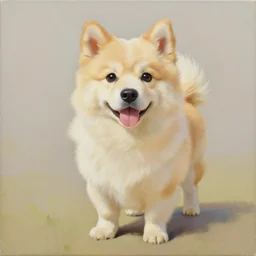 painting of cute dog, full stature, in style of shinichiro watanabe, photorealistic