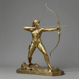 An epic fantastic realism comic book style painting of a distressed bronze archery sculpture from the future by Stanislaw Szukalski, gilded colorful marbled paper background, winged archer, perfect shiny iridescent silver spheres, fisheye lens, unreal 5, DAZ, hyperrealistic, octane render, dynamic lighting