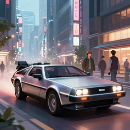 1 9 2 2 delorean in a japanese city, 4 k, greg rutkowski, highly detailed, retrofuturistic, artstation