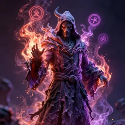 A necromancer pulsing with necrotic energy, art by Konstantin Vasilyev, power auras, sigils, tattered cloth robes, substance 3d painter, PBR textures, Physical based rendering, cinematic, hyper realism, high detail, octane render, unreal engine, 8k, Vibrant colors, Smooth gradients, High contrast, depth of field, aperture f2.8