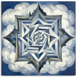 trees, clouds, sacred geometry pattern, cubism, jean giraud, georgy kurasov, kimi takemura, android jones, flowstatepaint, ben ridgway