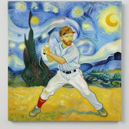 painting of an baseball player a van gogh style