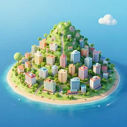 paradisiac island filled with buildings