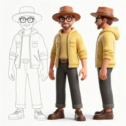 3 d modelling reference of walter white video game character. free download for artists. front and side view blueprint.