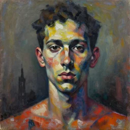 portrait by adrian ghenie, painted, oil paint, palette knife, collage, stencil, vibrant, atmospheric, grainy,