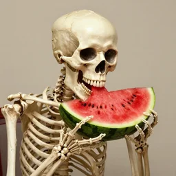 skeleton eating a watermelon