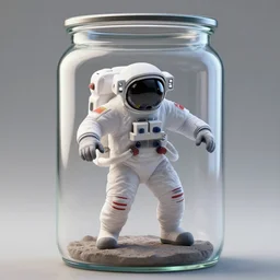 an astronaut inside a jar, trying to escape