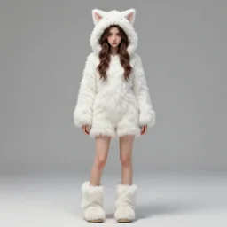 beautiful aesthetic full body digital illustration of a young woman wearing a furry white cat costume by wlop and Julia Razumova, realistic, photorealistic, hyperrealistic, unreal engine, octane, deviantArt, trending on artstation, artstation HQ