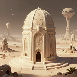 a beautiful and intricate ancient alien tomb on a fringe planet with bizarre structures in the distance, micro details, hdr, trending on artstation, volumetric lighting, minimalist, by chriss foss, by lehr, by simonetti, by godmachine, by bakshi, flat, surrealist