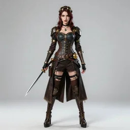 full body photo of a steampunk rogue woman