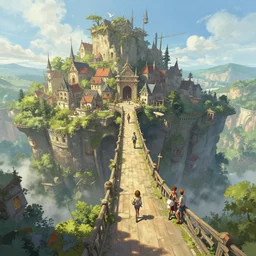 one point perspective fantasy treetop village bridge view by artgerm and Craig Mullins, James Jean, Andrey Ryabovichev, Mark Simonetti and Peter Morbacher 16k