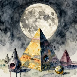 rotten moon, airbrush, watercolor, dripping paint, dichromatism, extradimensional, hyperpyramid, klein bottle, by h. r. giger, by john constable, by laurie lipton, by tony diterlizzi, by wlop
