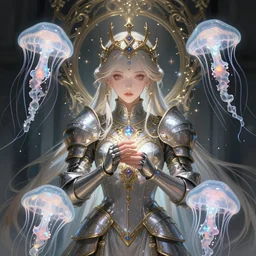 alchemy imperial princess knight gothic girl. intricate, centered, amazing composition by amano yoshitaka, by rembrandt, digital art, digital painting, artstation trending, unreal engine, transparent jellyfish