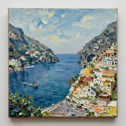 3d high relief painting Amalfi painted in the style of the old masters, painterly, thick heavy impasto, expressive impressionist style, painted with a palette knife