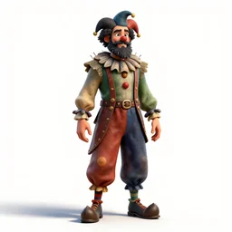 bearded juggler with pins, detailed 3d character render, full body, standing, isolated on a pure white background, centered, whole figure in frame, sharp focus, studio lighting