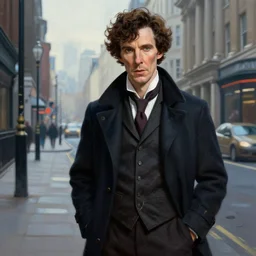 techno sherlock holmes on a city street, futuristic, digital painting, detailed, realistic, digital art, by alayna lemmer