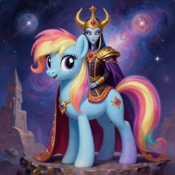 A cyborg Fluttershy as the ultimate tyrant emperor of the universe. Trending on ArtStation. A vibrant digital oil painting. A highly detailed fantasy character illustration by Wayne Reynolds and Charles Monet and Gustave Dore and Carl Critchlow and Bram Sels
