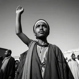 mesopotamian protester face photo black and white wide angle lense