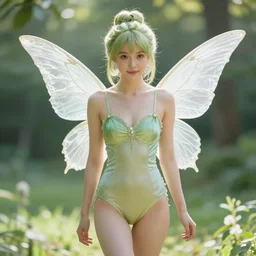 Tinkerbell in a swimsuit posing 50mm portrait dof realistic