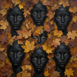 breathtaking detailed concept art painting pattern of black faces goddesses amalgamation autumn leaves with anxious piercing eyes, by hsiao - ron cheng and james jean, bizarre compositions, exquisite detail, extremely moody lighting, 8 k