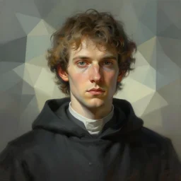 phantom cleric, polygonal background, art by artgerm and greg rutkowski and alphonse mucha, portrait, headshot, highly detailed, digital painting, sharp focus, illustration