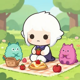 cute chibi harpy picnic, monster girls at a park
