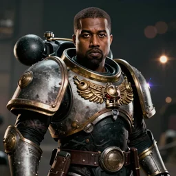 Portrait of Kanye West as the emperor of humanity from warhammer 40k in Gears of War, splash art, movie still, cinematic lighting, dramatic, octane render, long lens, shallow depth of field, bokeh, anamorphic lens flare, 8k, hyper detailed, 35mm film grain