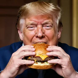 close - up portrait of obese donald trump eating a massive cheeseburger, by robert crumb