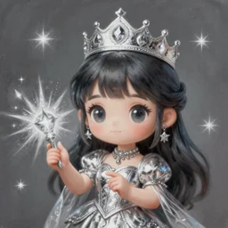 a portrait of girl magician, silver tiara, silver explosion, silver magic, fantasy, dungeons and dragons, an ultrafine detailed painting, chibi, detailed painting, boris valejo. octopath traveler decal!!!