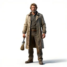 stern archaeologist with brush, high detail digital art, full body, standing, isolated on a pure white background, centered, whole figure in frame, sharp focus, studio lighting
