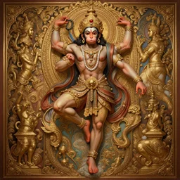 vertically centered award winning full body portrait of a beautiful ornated hanuman god, leaping!!!, completely stretched!!!, intricate, elegant, highly detailed, digital painting, artstation, concept art, smooth, sharp focus, digital illustration, art by krenz cushart and artem demura and alphonse mucha