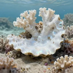 landscape, corals, nacre, sea, white, iridescent. fantasy, digital painting, hd, ultra - detailed.