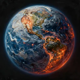 mix of a planet made of water and lava Oil Painting, unreal 5, DAZ, hyperrealistic, octane render, Regal, Refined, Detailed Digital Art, dynamic lighting, Highly Detailed, Cinematic Lighting, Unreal Engine, 8k, HD