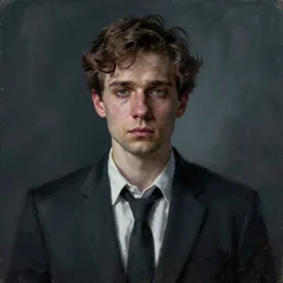 portrait painting of a lost man in suit by sergey kolesov concept design, atmospheric and sad cinematic lighting, trending on artstation