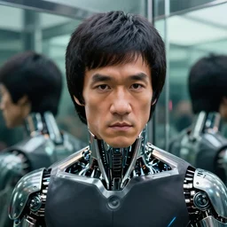 a portrait neocyborg + cyberpunk bruce lee in a house of mirrors, close up, quint buchholz, wlop, dan mumford, artgerm, liam brazier, peter mohrbacher, raw, featured on artstation, octane render, cinematic, rugged, intricate, 8 k