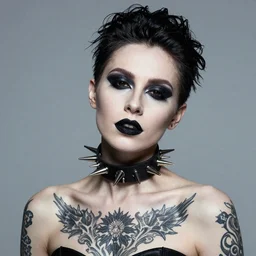portrait of a tattooed goth, wearing black makeup and a ( big spike choker ), by nikolay makovsky.