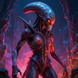 photorealistic inhuman alien demon in the style of michael whelan and gustave dore. hyperdetailed photorealism, 1 0 8 megapixels, amazing depth, glowing rich colors, powerful imagery, psychedelic overtones, 3 d finalrender, 3 d shading, cinematic lighting, artstation concept art