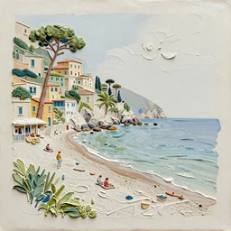 impasto relief painterly sketch of a beautiful italian beach scene, claire tabouret