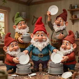 a scandal in a gnome family, everyone breaks piles of dishes, hyperrealistic cinematic scene, expressive colors, octane render 8k