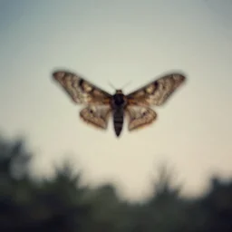 blurry analog photograph of cryptid mothman in the sky above the treeline matte painting