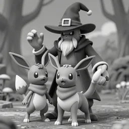 grayscale low saturation video game elden clay celebi : espeons reprisal star valley resident evil mismagius oblivion mystery dungeon ultrahd resident eevee wearing bandanna fighting espeon, the old god wearing a witch hat pokemon final 3 d render