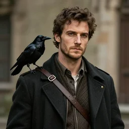 corvo attano with a crow on his shoulder