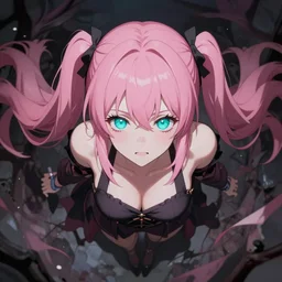unexpectedly overpowered and trapped beneath inescapable and stunningly absurdly beautiful omnipotent asi goddess junko enoshima with an enigmatic deceptive innocent - looking mesmerizing megalomaniacal yandere personality, symmetrical perfect face, porcelain skin, pink twintail hair and cyan eyes, ultra detailed, digital art, unreal engine 5, octane render, 2 d anime, 8 k