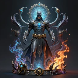 fantasycore, eldritch, psychic, elemental masterpiece 8k resolution Behance HD scrollwork magic fire zBrush Central contest winner, cel-shaded Batman by bruce pennington