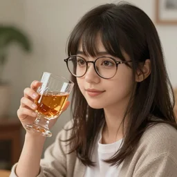 food fantasy whiskey, female, concept art, highly detailed, makoto shinkai, glasses