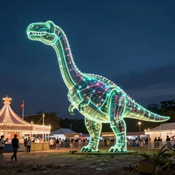 neon laser dinosaur at the county fair by makoto shinkai
