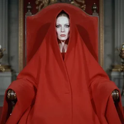 realistic portrait photo of a pale skinned queen covered completely in red cloth in her red throne room 1 9 6 0, life magazine photo, natural colors, metropolitan museum, kodak, 8 k, very detailed, high resolution, national geographic, 1 9 7 0 s, product photo,