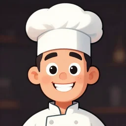 portrait of a cook or chef looking at the camera, cartoon, digital art, symmetrical face, smiling face happy, by cooke darwyn