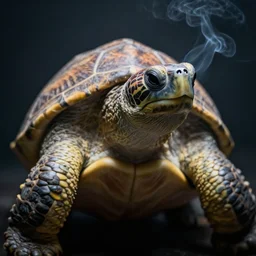 turtle headed human, mugshot, sharp focus, dark lighting, smoke